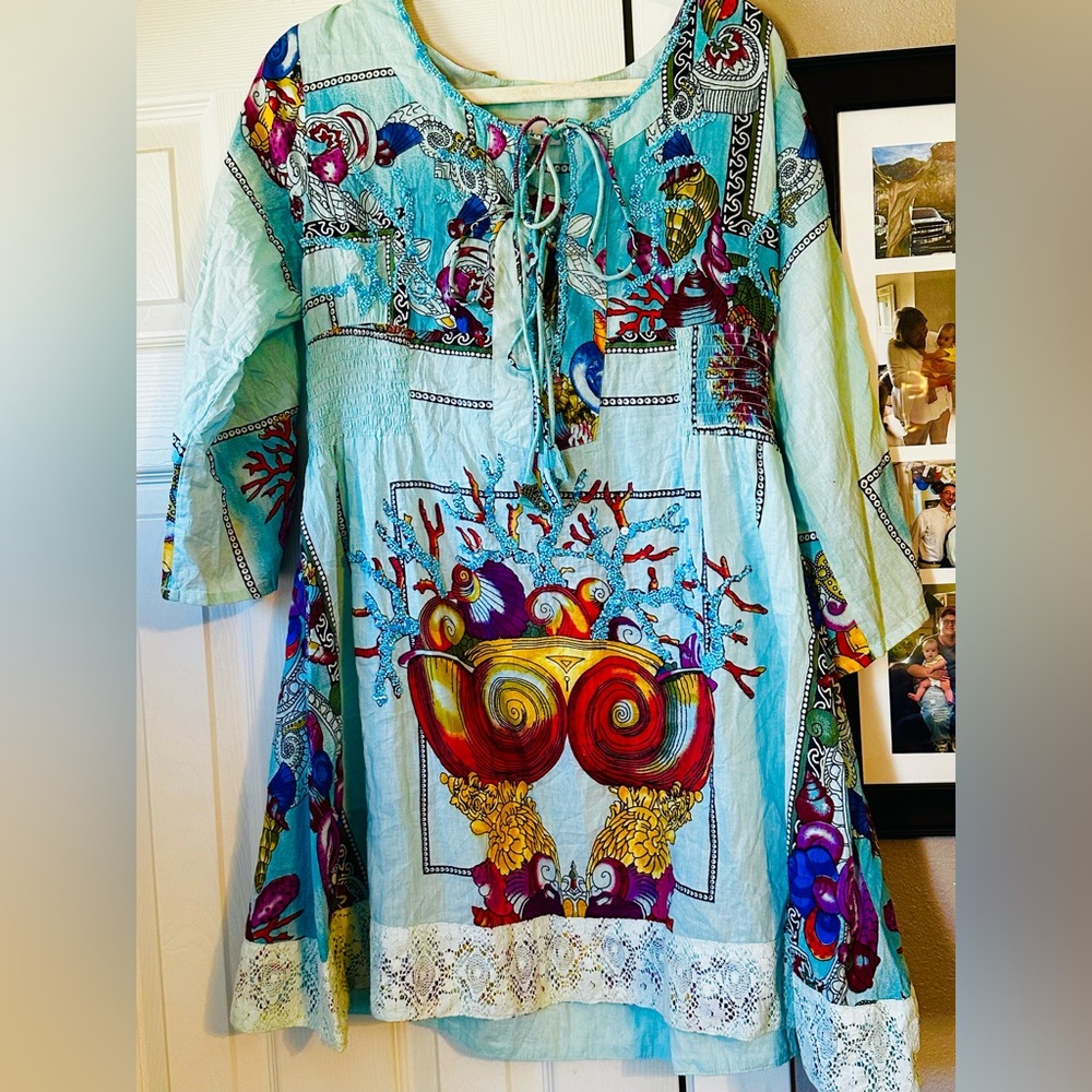 Karakorum Blue SeaShell dress with sequins and beading